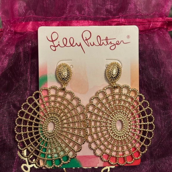 Lilly Pulitzer Lilly Lace Statement Earrings Gold NEW - Picture 2 of 4